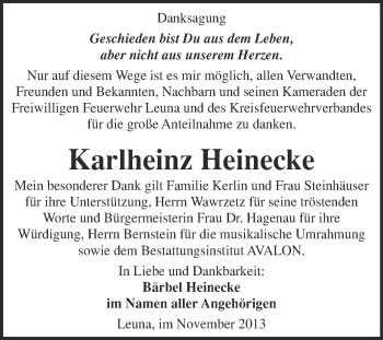 Traueranzeige von Karlheinz Heinecke von WVG - Wochenspiegel Merseburg