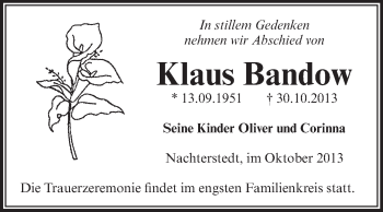 Traueranzeige von Klaus Bandow von Super Sonntag Aschersleben