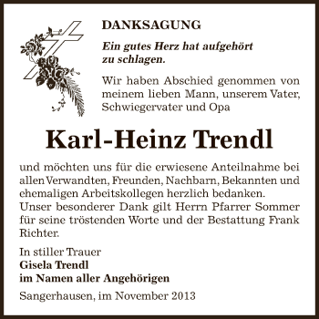 Traueranzeige von Karl-Heinz Trendl von Super Sonntag SGH Mansf. Land