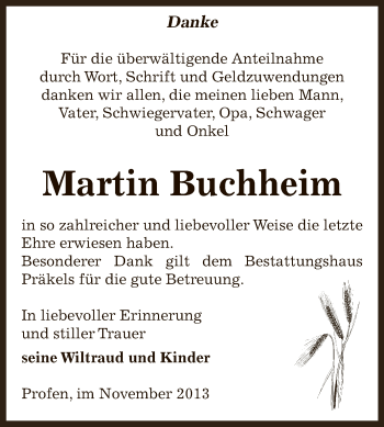 Traueranzeige von Martin Buchheim von Super Sonntag Zeitz