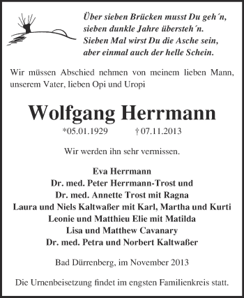 Traueranzeige von Wolfgang Herrmann von Super Sonntag Merseburg