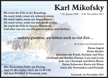 Traueranzeige von Karl Mikofsky von WVG - Wochenspiegel Quedlinburg