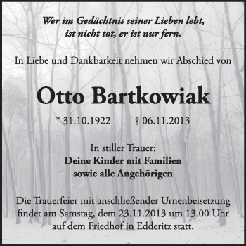 Traueranzeige von Otto Bartkowiak von Super Sonntag Dessau / Köthen