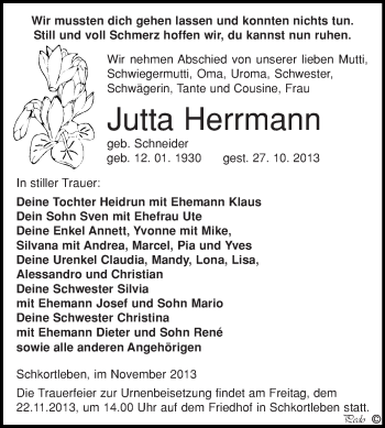 Traueranzeige von Jutta Herrmann von WVG - Wochenspiegel NMB / WSF / ZTZ