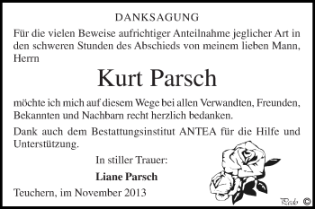 Traueranzeige von Kurt Parsch von WVG - Wochenspiegel NMB / WSF / ZTZ