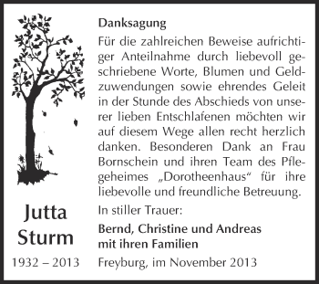 Traueranzeige von Jutta Sturm von WVG - Wochenspiegel NMB / WSF / ZTZ