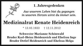Traueranzeige von Renate Heidenreich von WVG - Wochenspiegel Dessau / Köthen