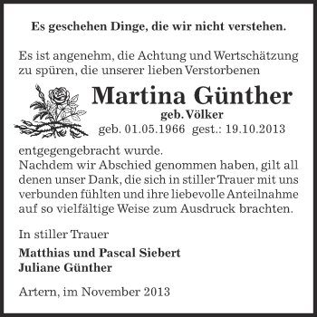 Traueranzeige von Martina Günther von WVG - Wochenspiegel SGH