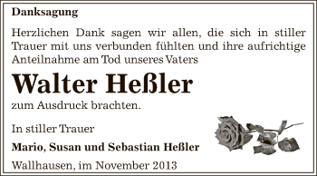 Traueranzeige von Walter Heßler von Super Sonntag SGH Mansf. Land