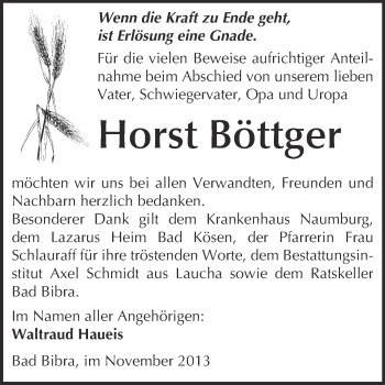 Traueranzeige von Horst Böttger von WVG - Wochenspiegel NMB / WSF / ZTZ