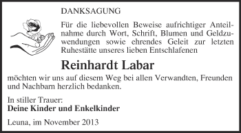 Traueranzeige von Reinhardt Labar von WVG - Wochenspiegel Merseburg