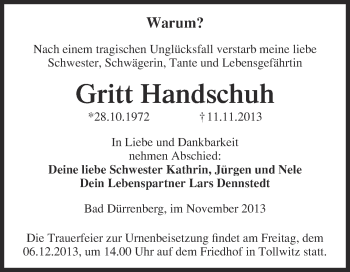 Traueranzeige von Gritt Handschuh von Super Sonntag Merseburg