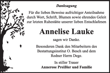 Traueranzeige von Annelise Lauke von Super Sonntag Dessau / Köthen