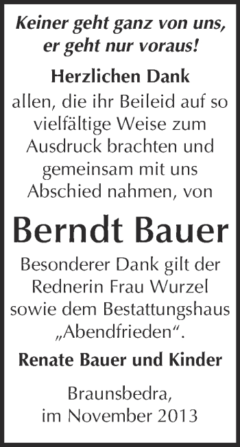 Traueranzeige von Berndt Bauer von WVG - Wochenspiegel Merseburg