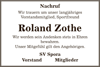 Traueranzeige von Roland Zothe von Super Sonntag Zeitz