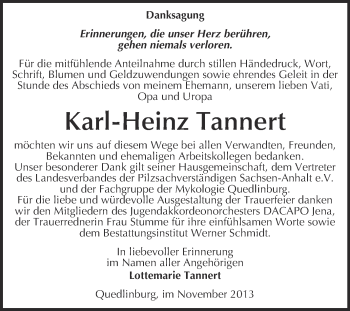 Traueranzeige von Karl-Heinz Tannert von WVG - Wochenspiegel Quedlinburg