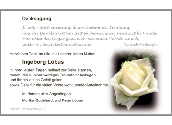 Traueranzeige von Ingeborg Löbus von Super Sonntag Bernburg