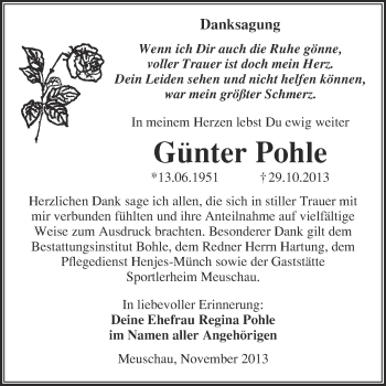 Traueranzeige von Günter Pohle von Super Sonntag Merseburg