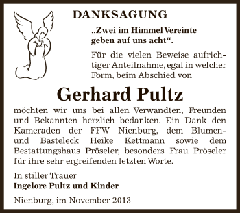 Traueranzeige von Gerhard Pultz von Super Sonntag Bernburg