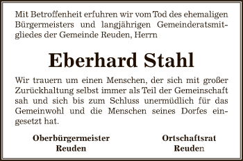 Traueranzeige von Eberhard Stahl von Super Sonntag Zeitz