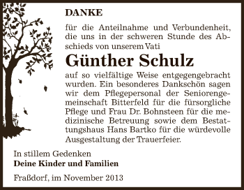 Traueranzeige von Günther Schulz von WVG - Wochenspiegel Dessau / Köthen