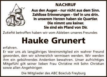 Traueranzeige von Hauke Grunert von Super Sonntag Zeitz