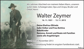 Traueranzeige von Walter Zeymer von WVG - Wochenspiegel NMB / WSF / ZTZ