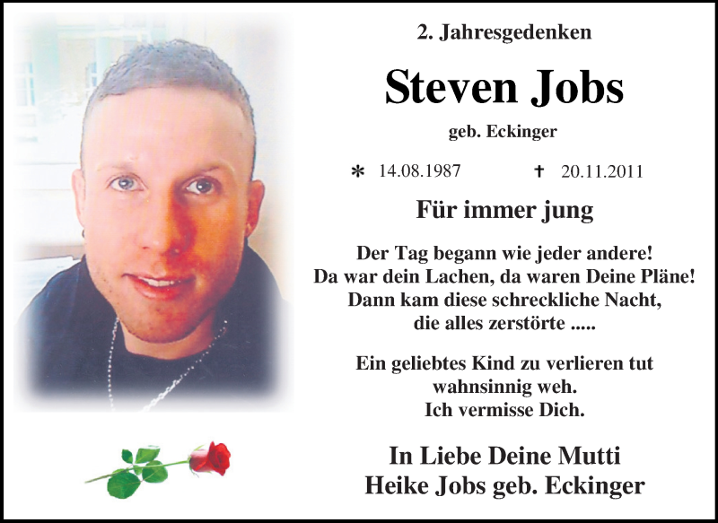  Traueranzeige für Steven Jobs vom 20.11.2013 aus WVG - Wochenspiegel Dessau / Köthen