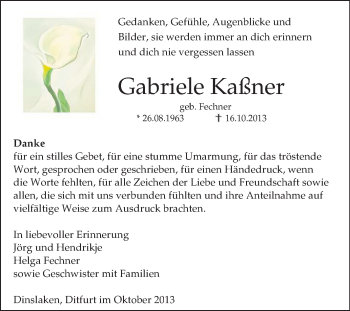 Traueranzeige von Gabriele Kaßner von WVG - Wochenspiegel Quedlinburg