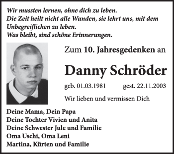 Traueranzeige von Danny Schröder von Super Sonntag Wittenberg