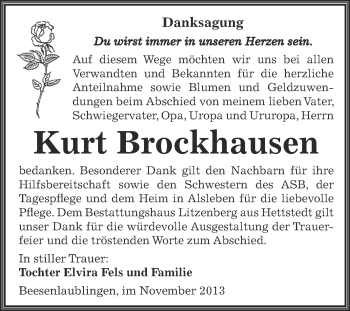 Traueranzeige von Kurt Brockhausen von Super Sonntag SGH Mansf. Land