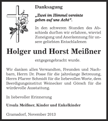 Traueranzeige von Holger und Horst Meißner von Super Sonntag Bernburg