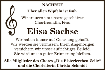 Traueranzeige von Elisa Sachse von Super Sonntag Zeitz