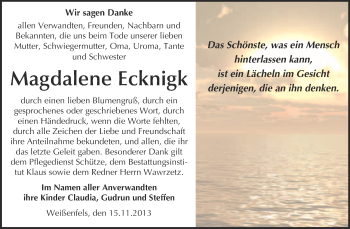 Traueranzeige von Magdalene Ecknigk von Super Sonntag Merseburg