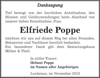 Traueranzeige von Elfriede Poppe von Super Sonntag Zeitz
