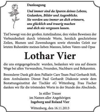 Traueranzeige von Lothar Vier von Super Sonntag Wittenberg