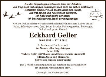 Traueranzeige von Eckhard Geller von Super Sonntag Bernburg