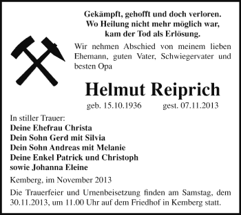 Traueranzeige von Helmut Reiprich von Super Sonntag Wittenberg