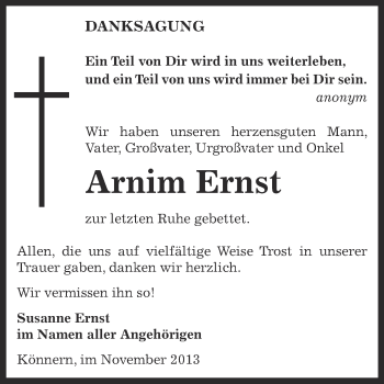 Traueranzeige von Arnim Ernst von Super Sonntag Bernburg