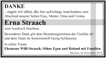 Traueranzeige von Erna Straach von Super Sonntag Wittenberg