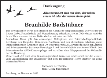 Traueranzeige von Brunhilde Badstübner von Super Sonntag Bernburg