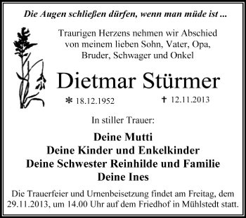 Traueranzeige von Dietmar Stürmer von Super Sonntag Dessau / Köthen