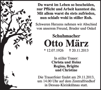 Traueranzeige von Otto März von Super Sonntag Dessau / Köthen