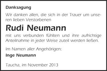 Traueranzeige von Rudi Neumann von WVG - Wochenspiegel NMB / WSF / ZTZ