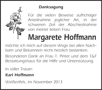 Traueranzeige von Margarete Hoffmann von WVG - Wochenspiegel NMB / WSF / ZTZ