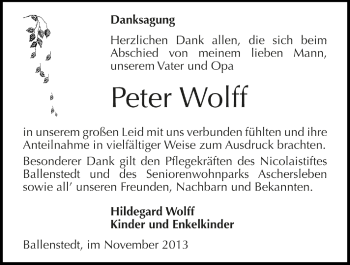 Traueranzeige von Peter Wolff von Mitteldeutsche Zeitung
