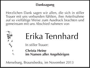 Traueranzeige von Erika Tennhard von Mitteldeutsche Zeitung Merseburg/Querfurt