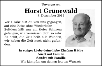 Traueranzeige von Horst Grünewald von Mitteldeutsche Zeitung Bernburg