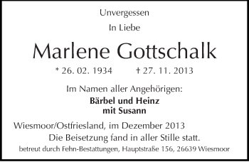 Traueranzeige von Marlene Gottschalk von Mitteldeutsche Zeitung Halle/Saalkreis