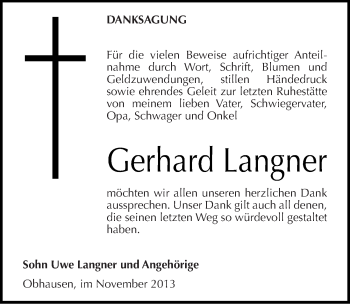 Traueranzeige von Gerhard Langner von Mitteldeutsche Zeitung Merseburg/Querfurt